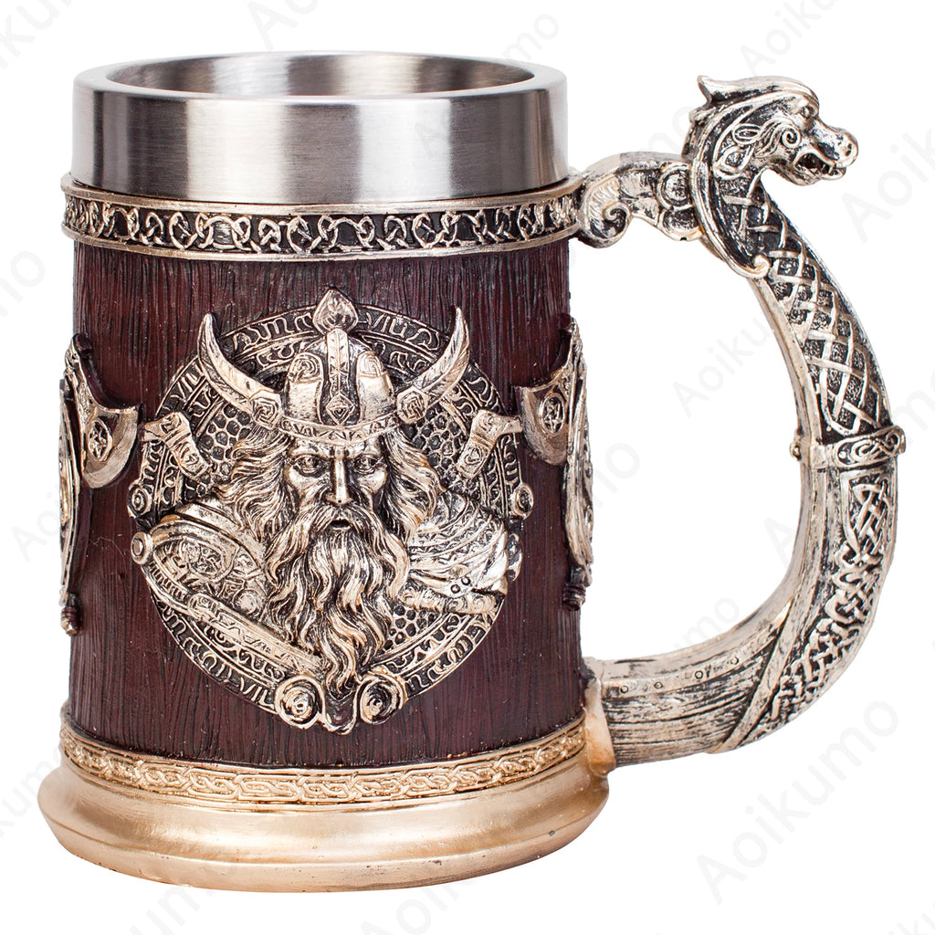 Viking Thor And Odin Heavy Stainless Tankard