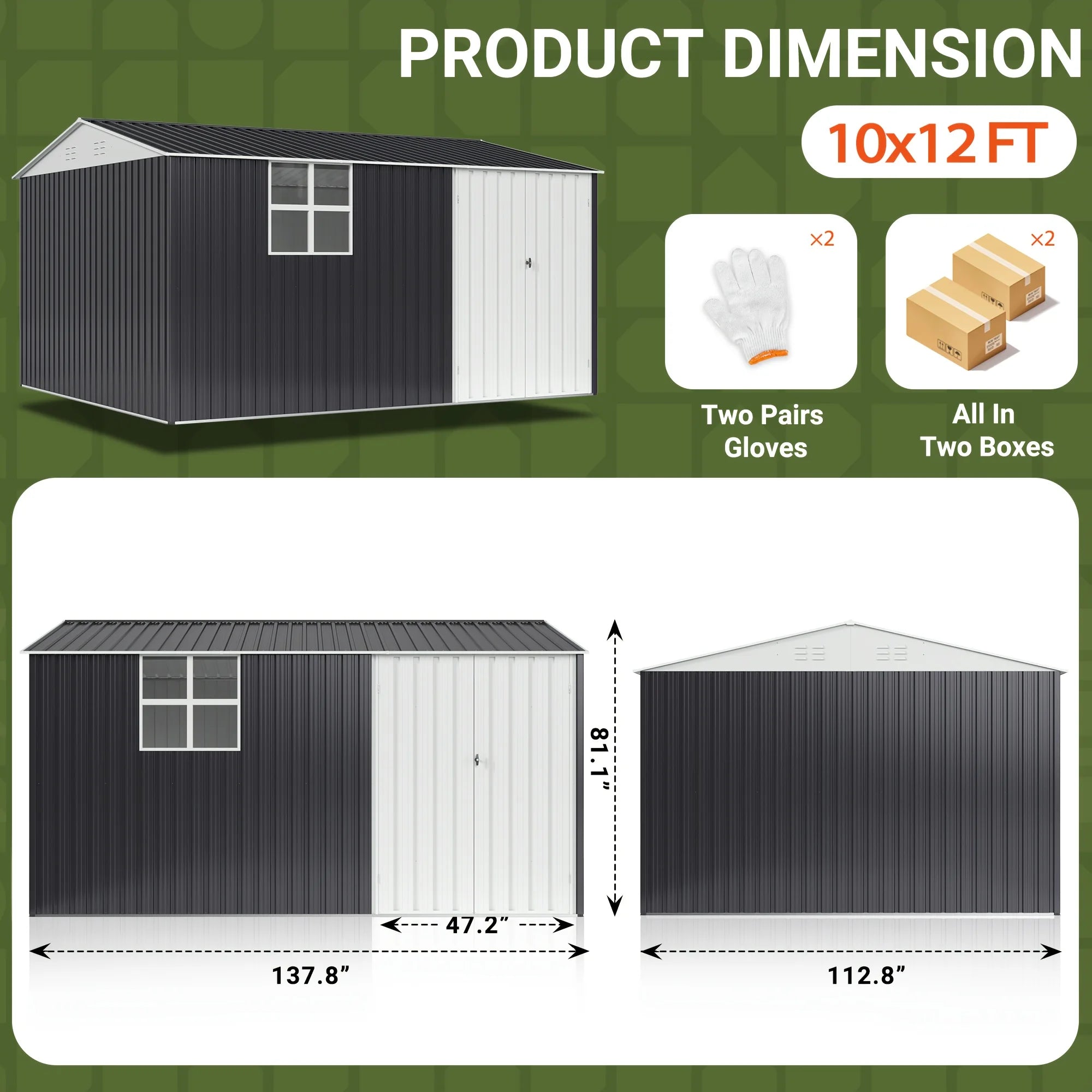 10x12 FT Outdoor Metal Storage Shed with Windows