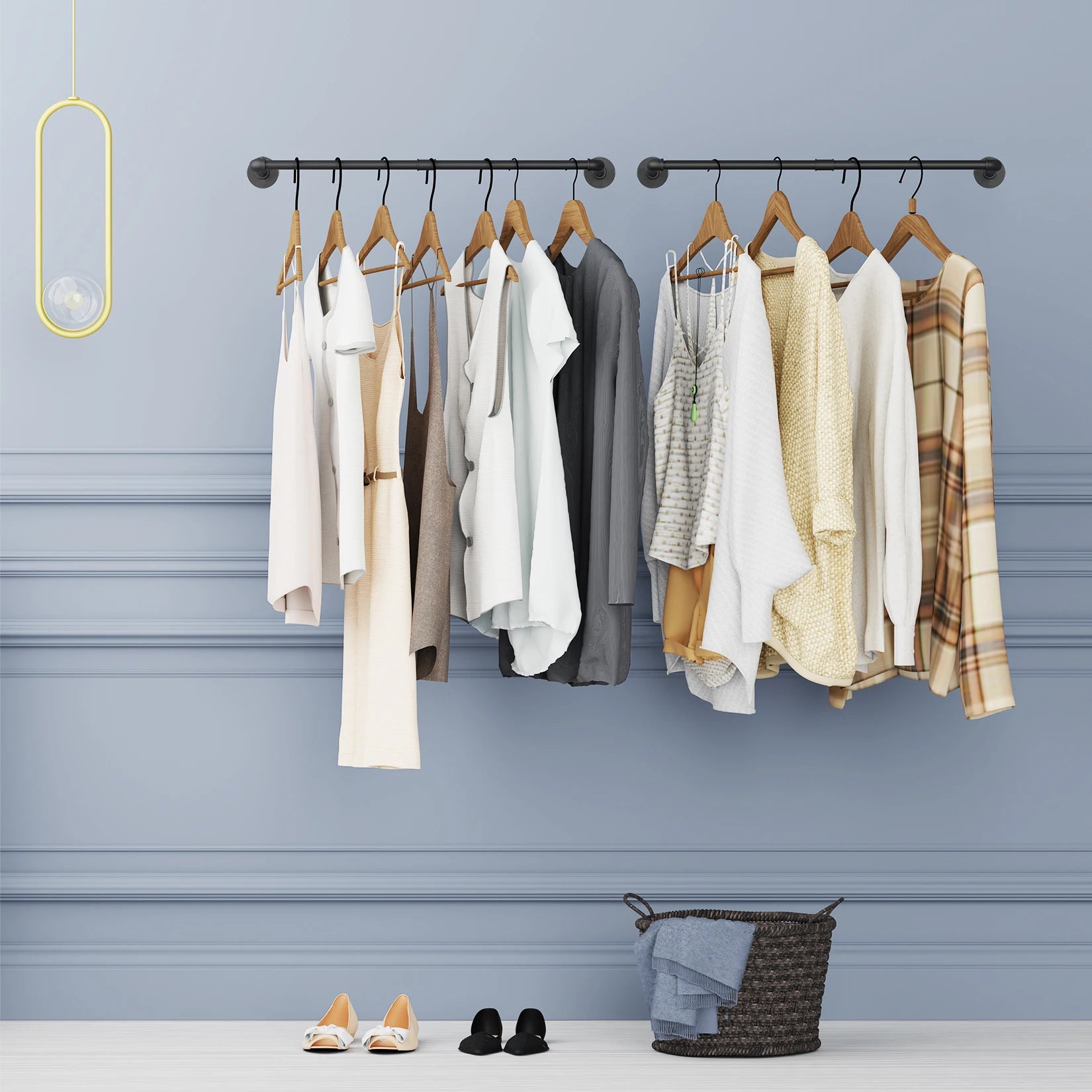 Pack Of 2 Industrial Pipe Clothes Rail Rack