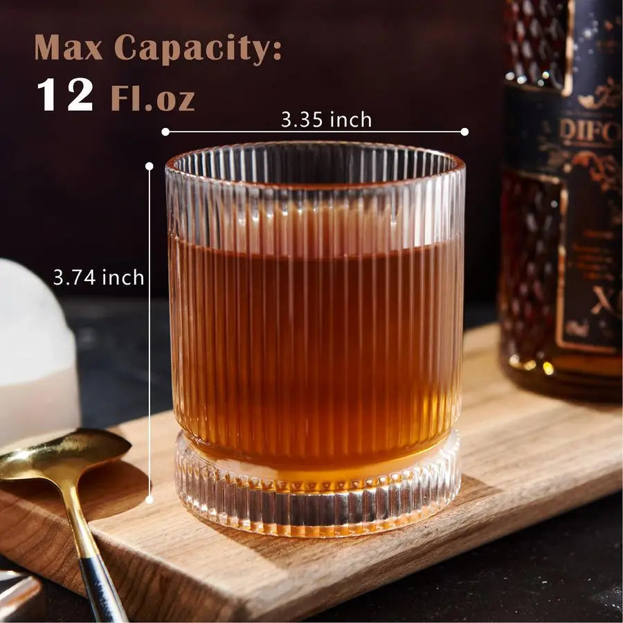 Ribbed Whiskey Glasses Set of 4