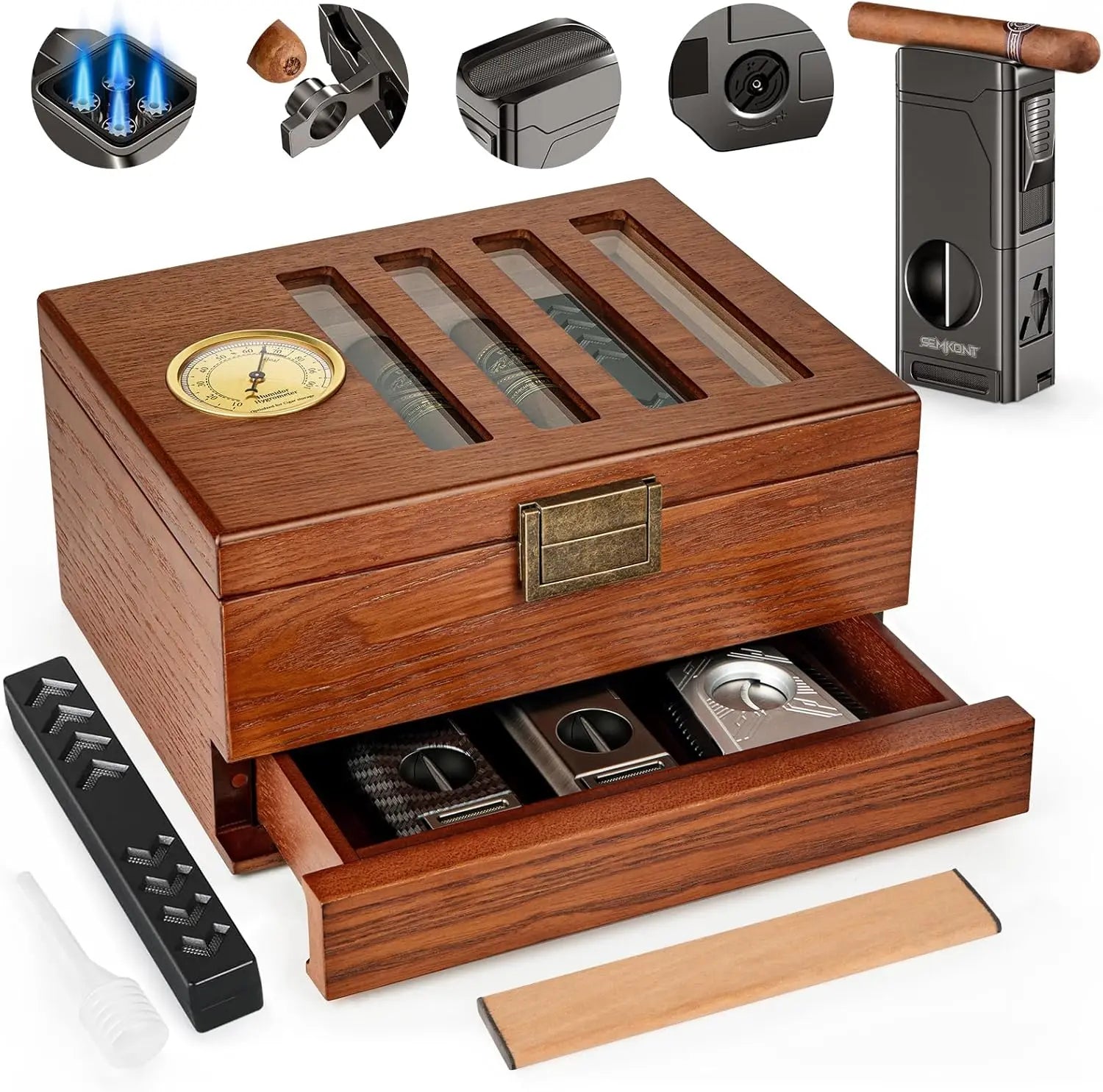 Glass Top Cedar Wood Cigar Box