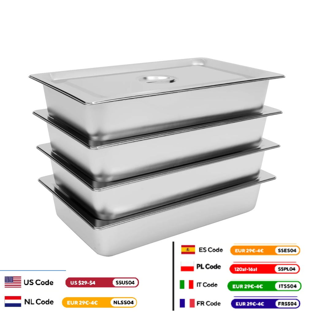 4 Pcs Table Pans with Lids Buffet Chafing Dishes