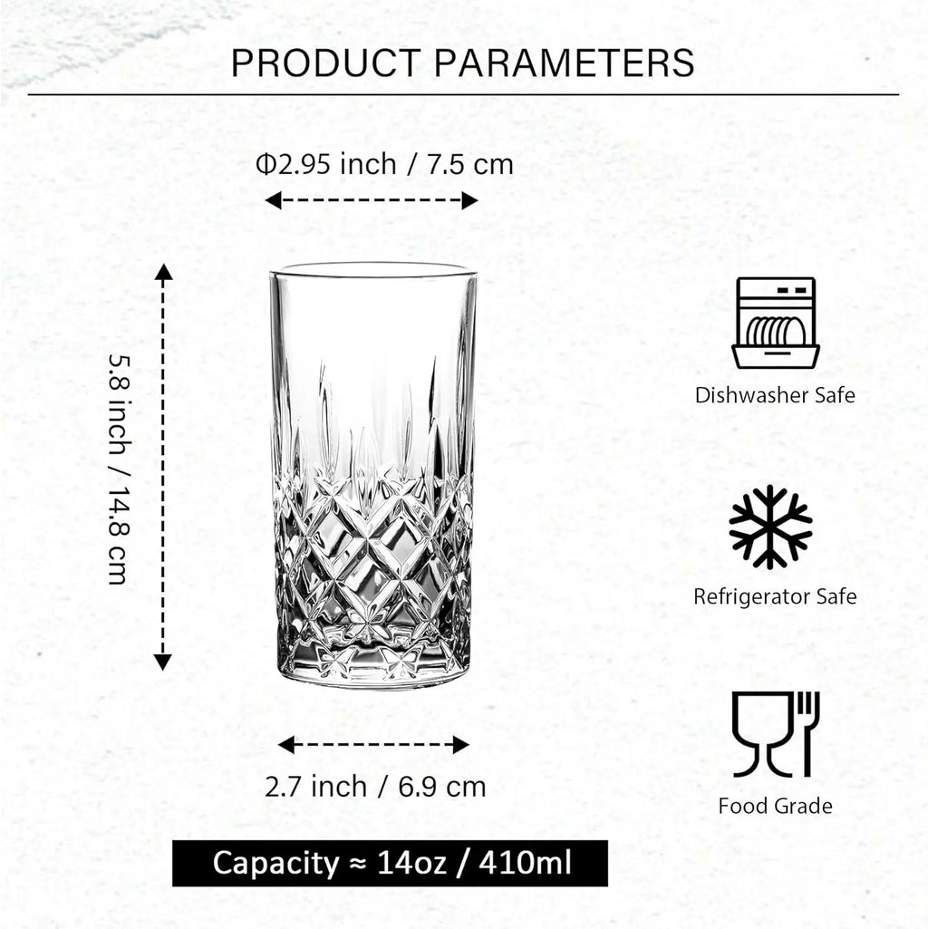 Set of 6 Tall 14oz Highball Glassware