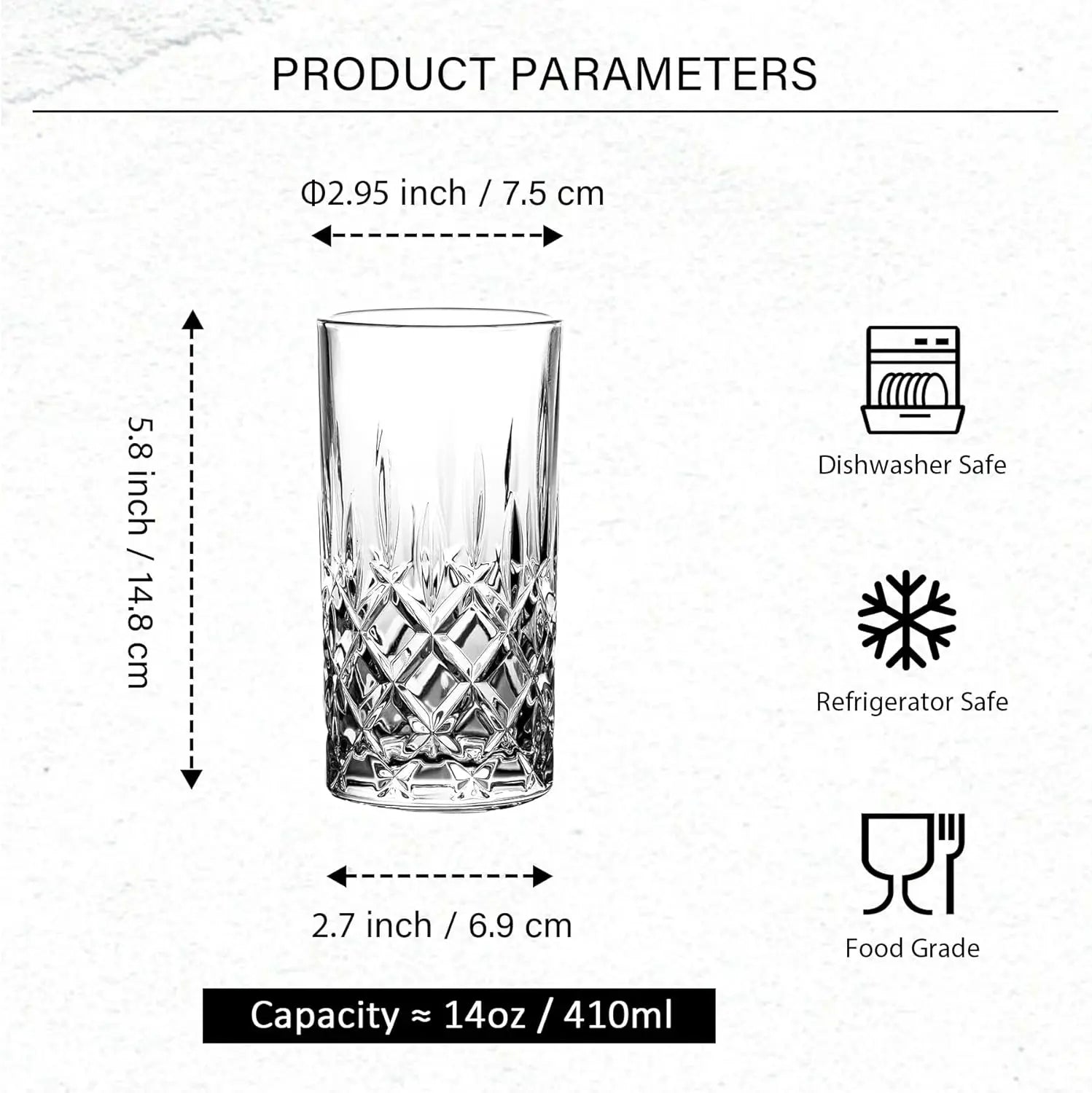 Set of 6 Tall 14oz Highball Glassware