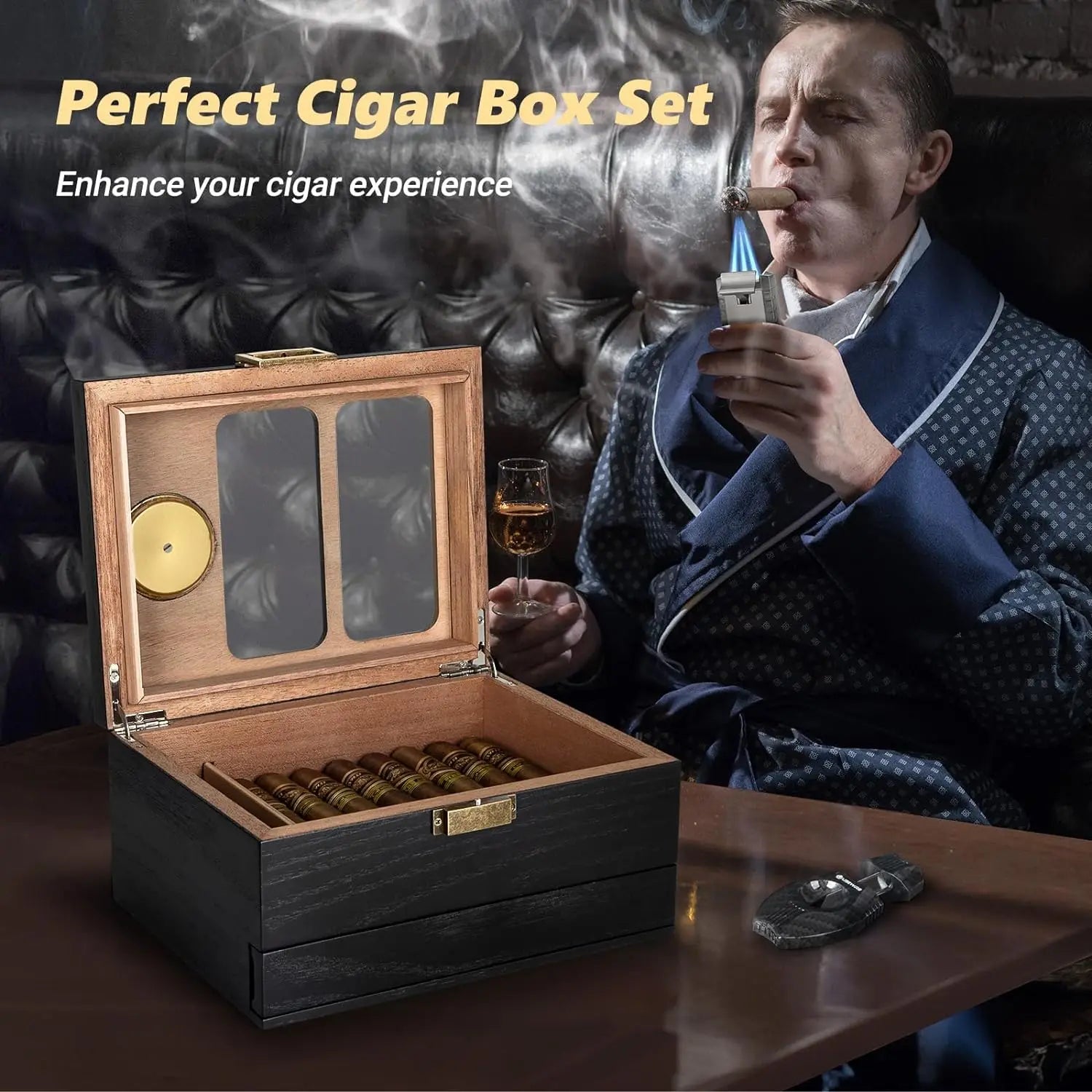 Glass Top Cedar Wood Cigar Box