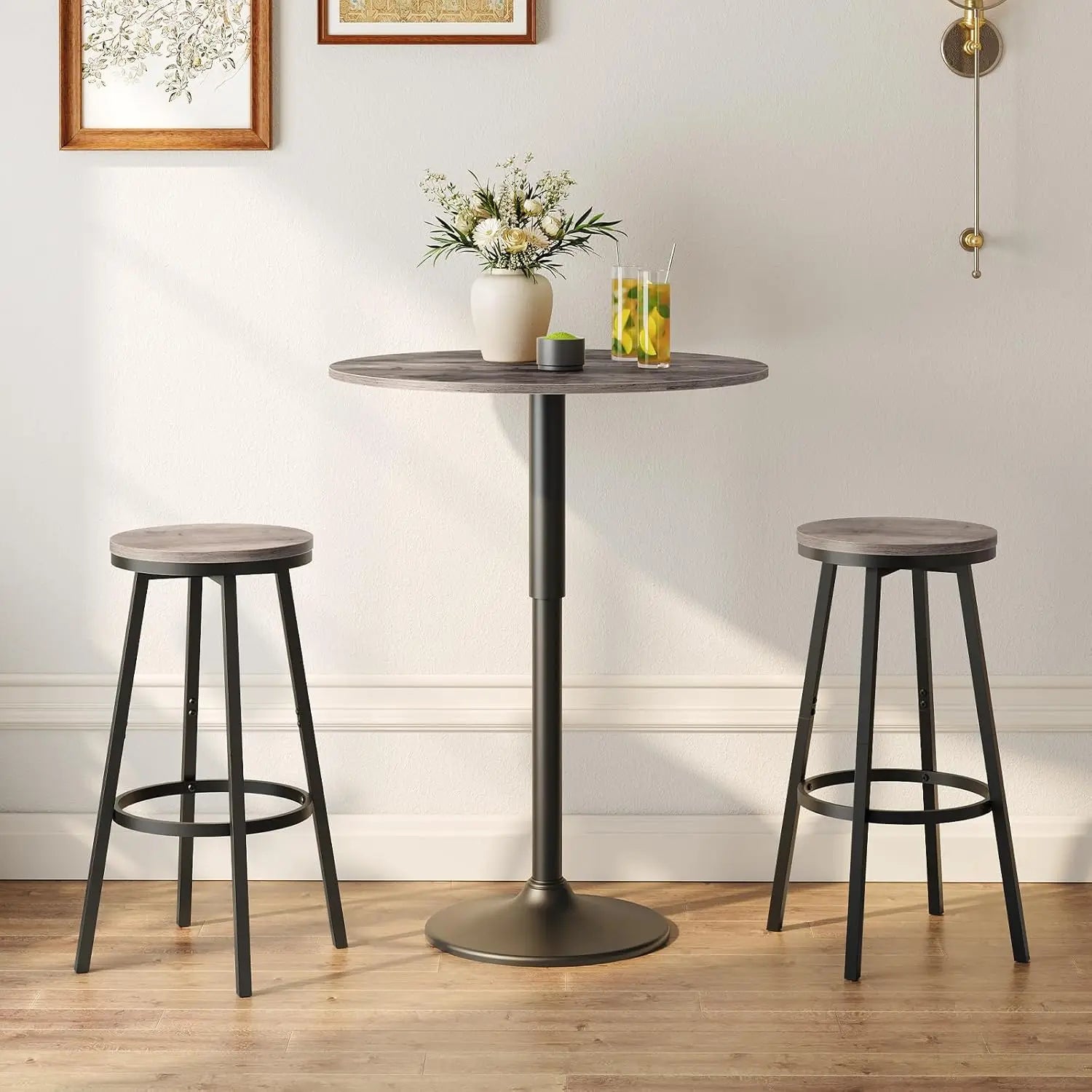 Set of 2 Swivel Bar Stools with Footrest