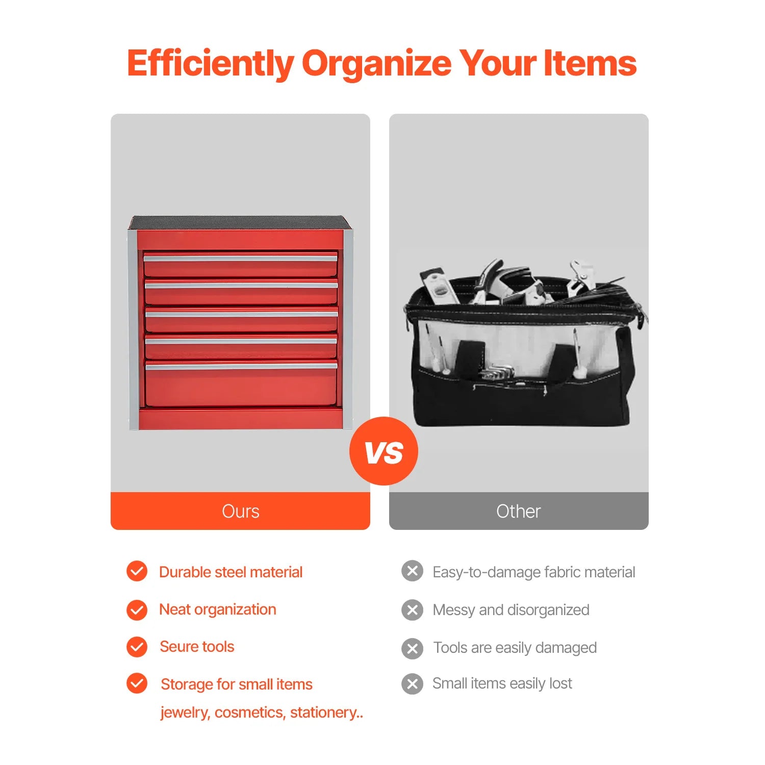 5-Drawer Metal Tool Box Red