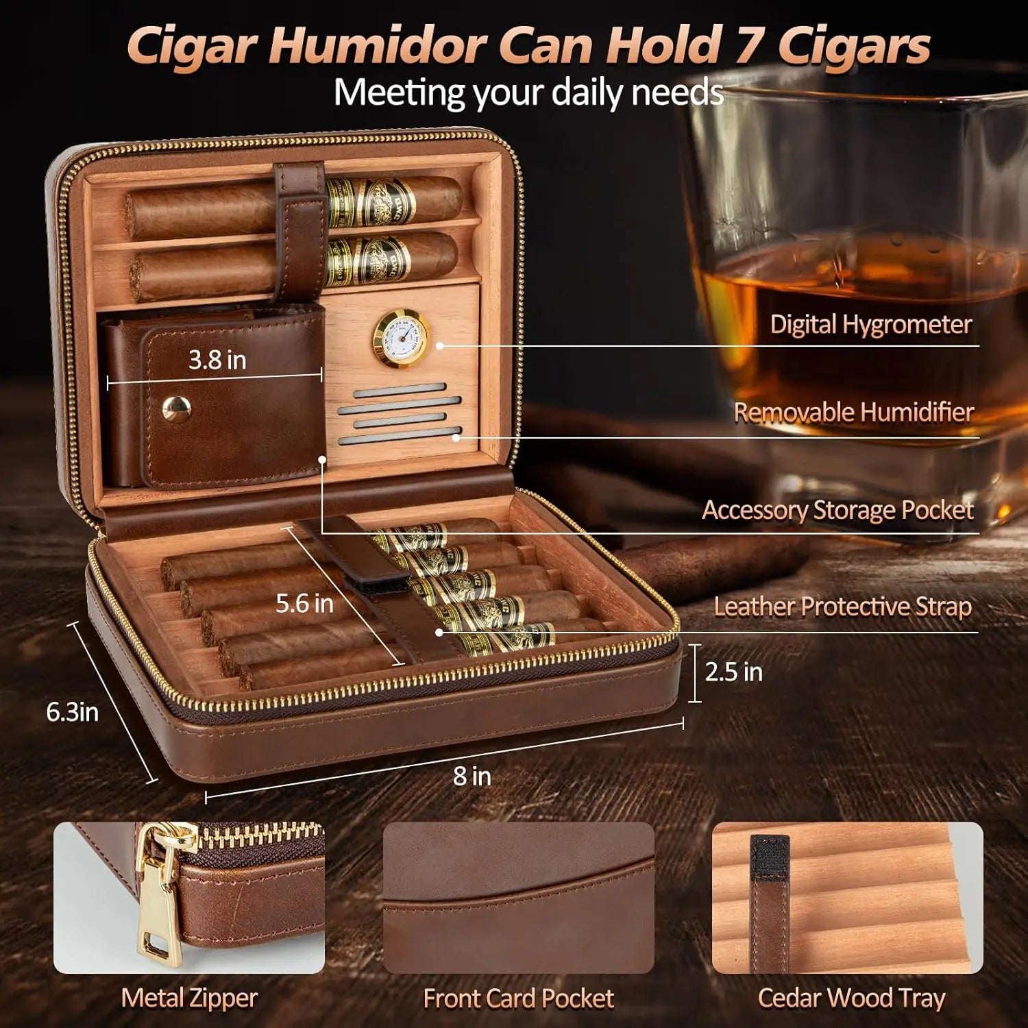 Leather Cigar Humidor with Cigar Lighter