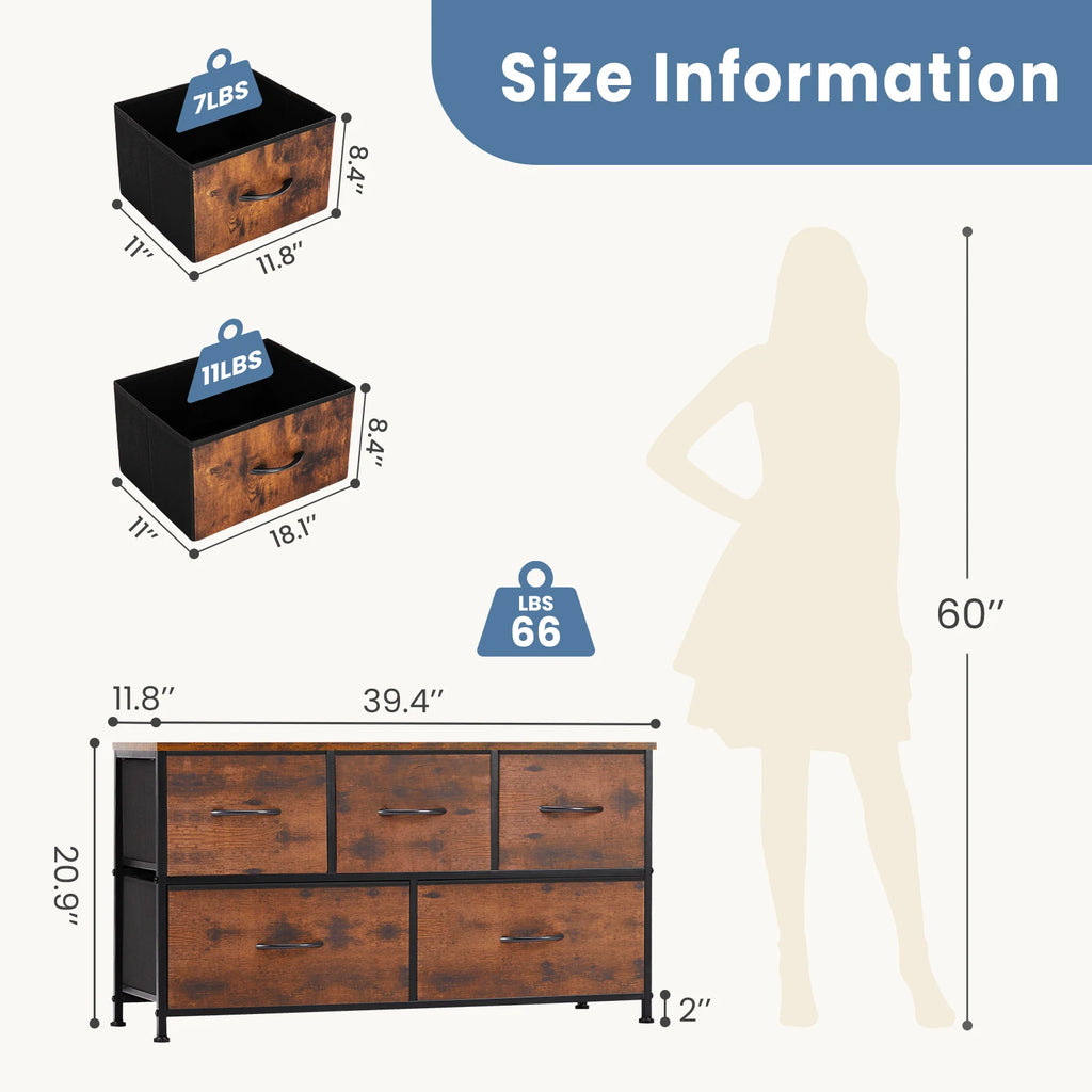 Living Room Display Cabinet 5 Fabric Drawers