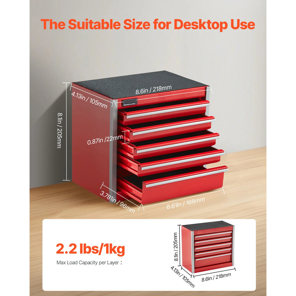 5-Drawer Metal Tool Box Red