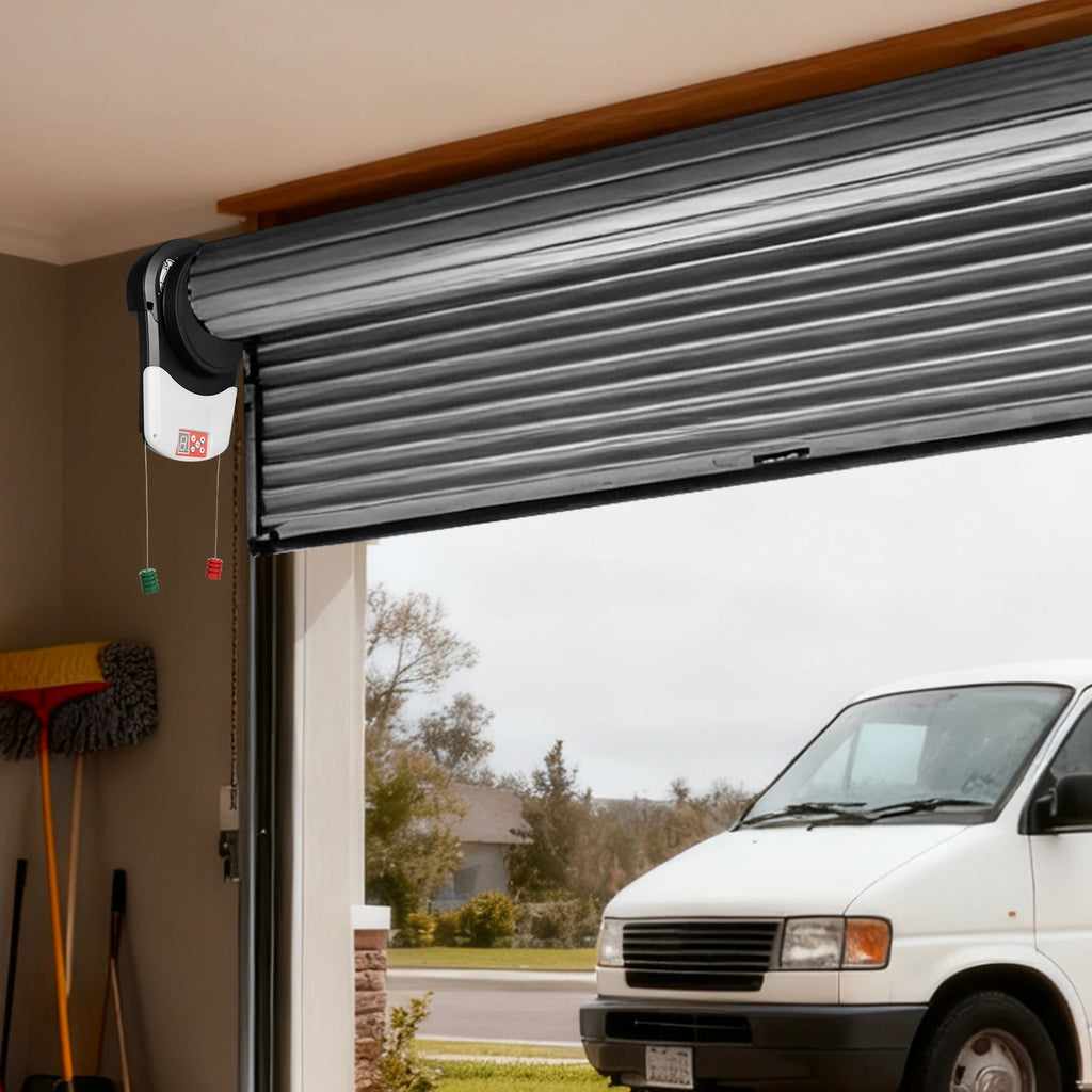 2 Remotes and LED Light Automatic Wall Mount Roll Up Garage Doors Opener,