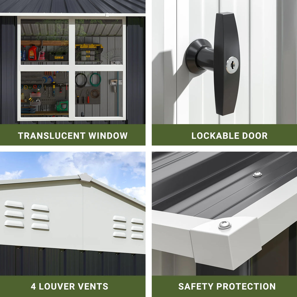 10x12 FT Outdoor Metal Storage Shed with Windows