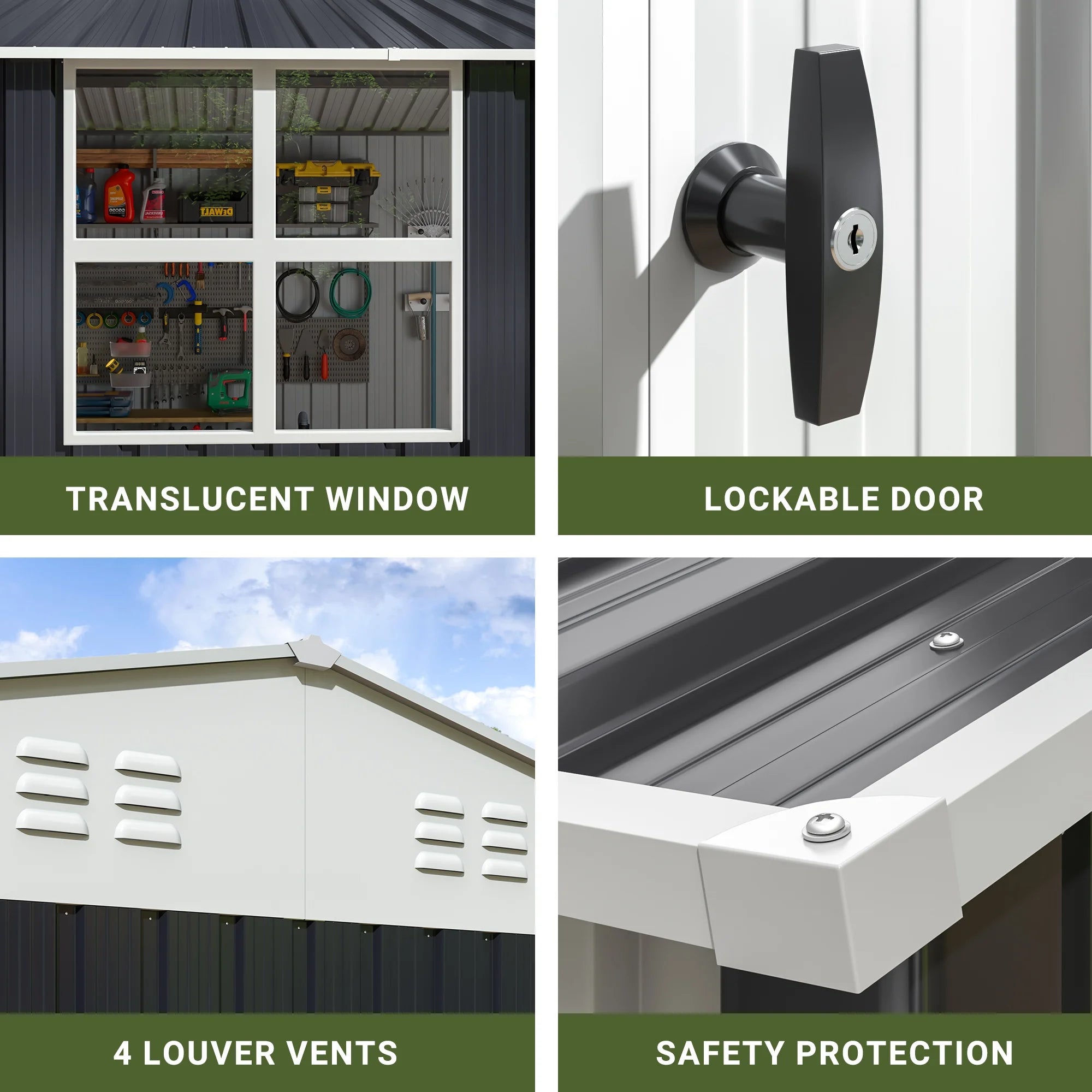 10x12 FT Outdoor Metal Storage Shed with Windows