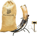 Hand-Crafted Ox Horn Drinking Cup with Metal Stand