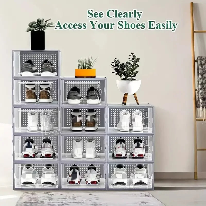 6/12 thick transparent shoe boxes with lids
