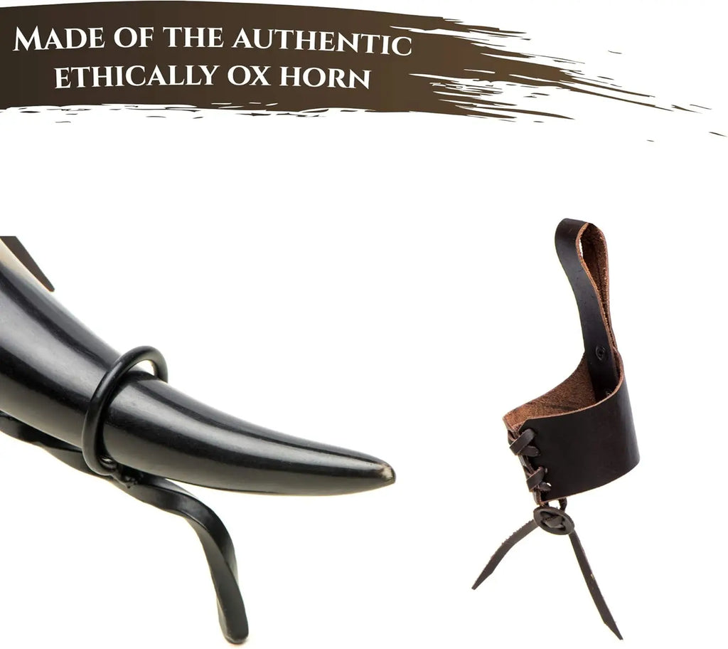Hand-Crafted Ox Horn Drinking Cup with Metal Stand