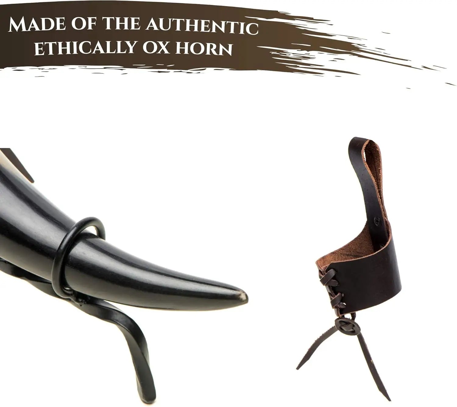 Hand-Crafted Ox Horn Drinking Cup with Metal Stand