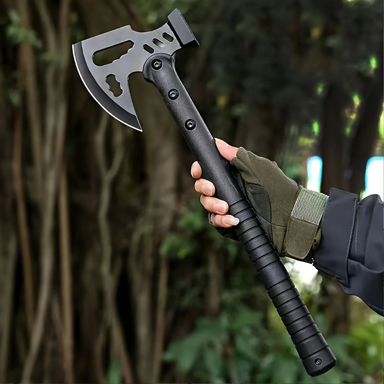 One-piece stainless steel survival axe