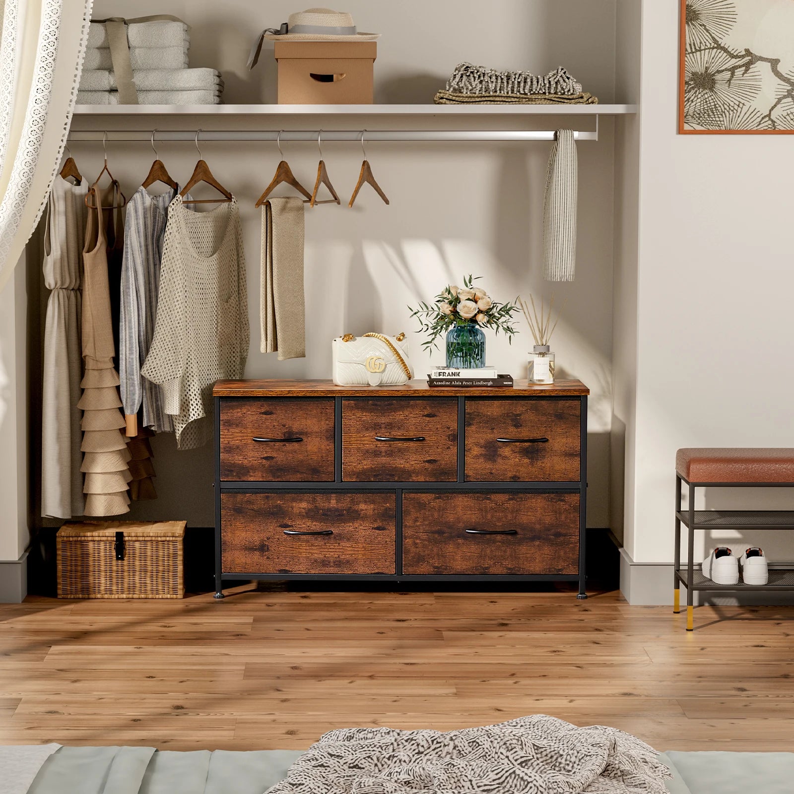 Living Room Display Cabinet 5 Fabric Drawers