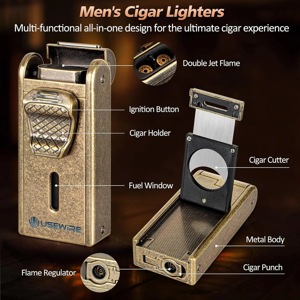 Leather Cigar Humidor with Cigar Lighter
