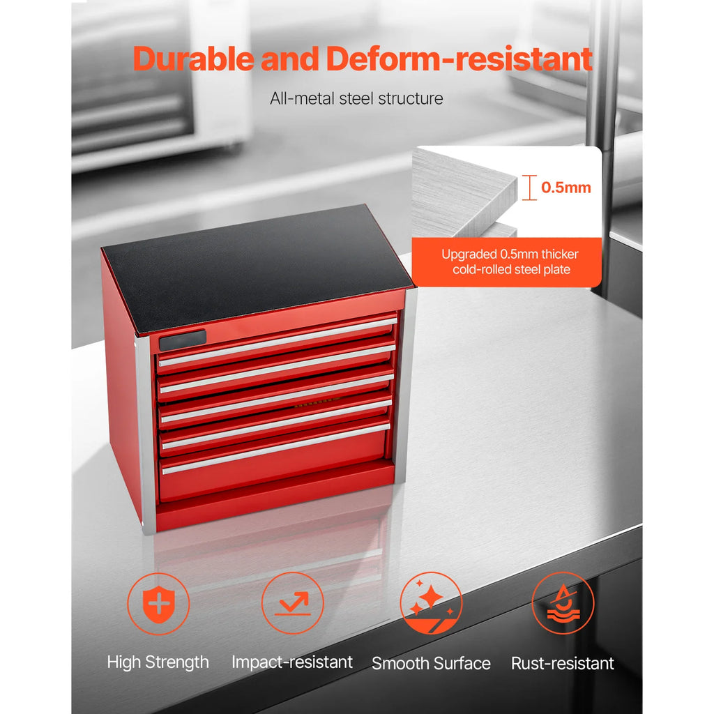5-Drawer Metal Tool Box Red