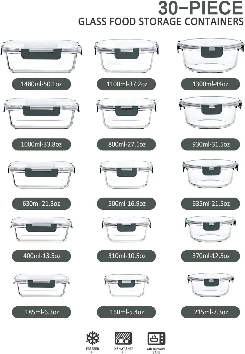 30-Piece Glass Food Storage Set with Snap Lids