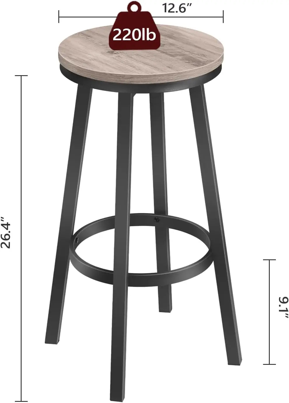 Set of 2 Swivel Bar Stools with Footrest