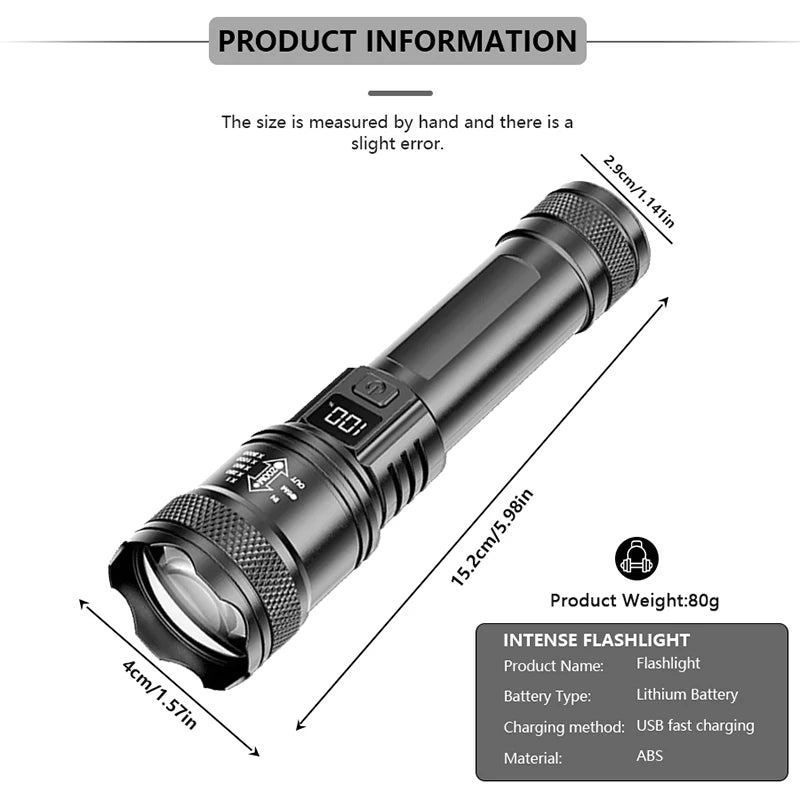 Rechargeable LED Flashlight Zoomable Torch