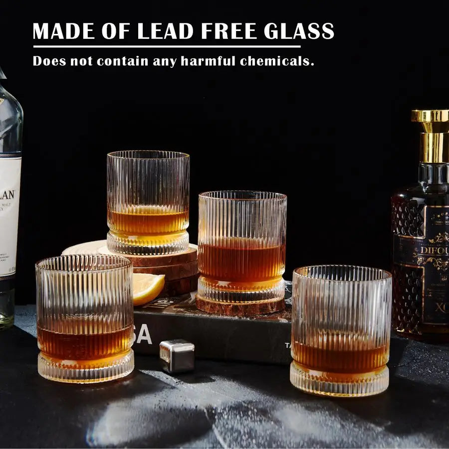 Ribbed Whiskey Glasses Set of 4