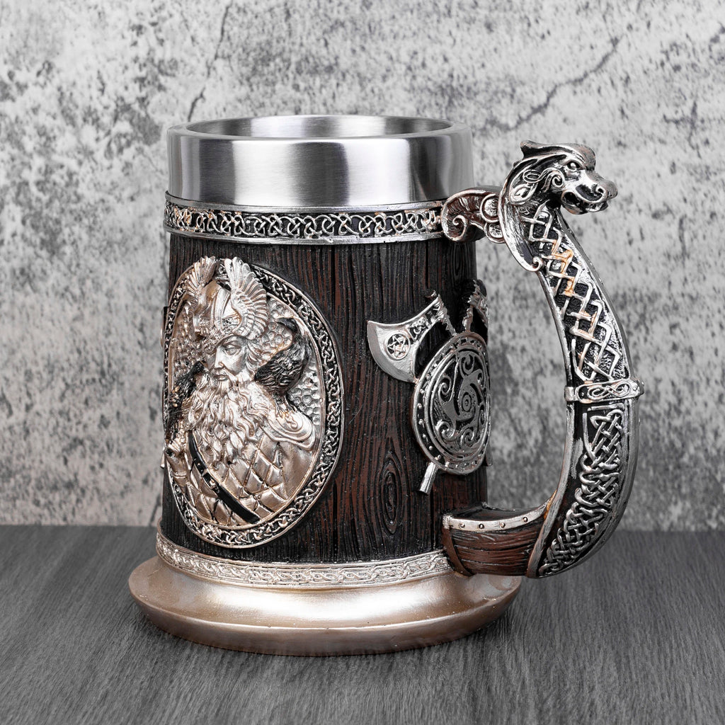 Viking Thor And Odin Heavy Stainless Tankard
