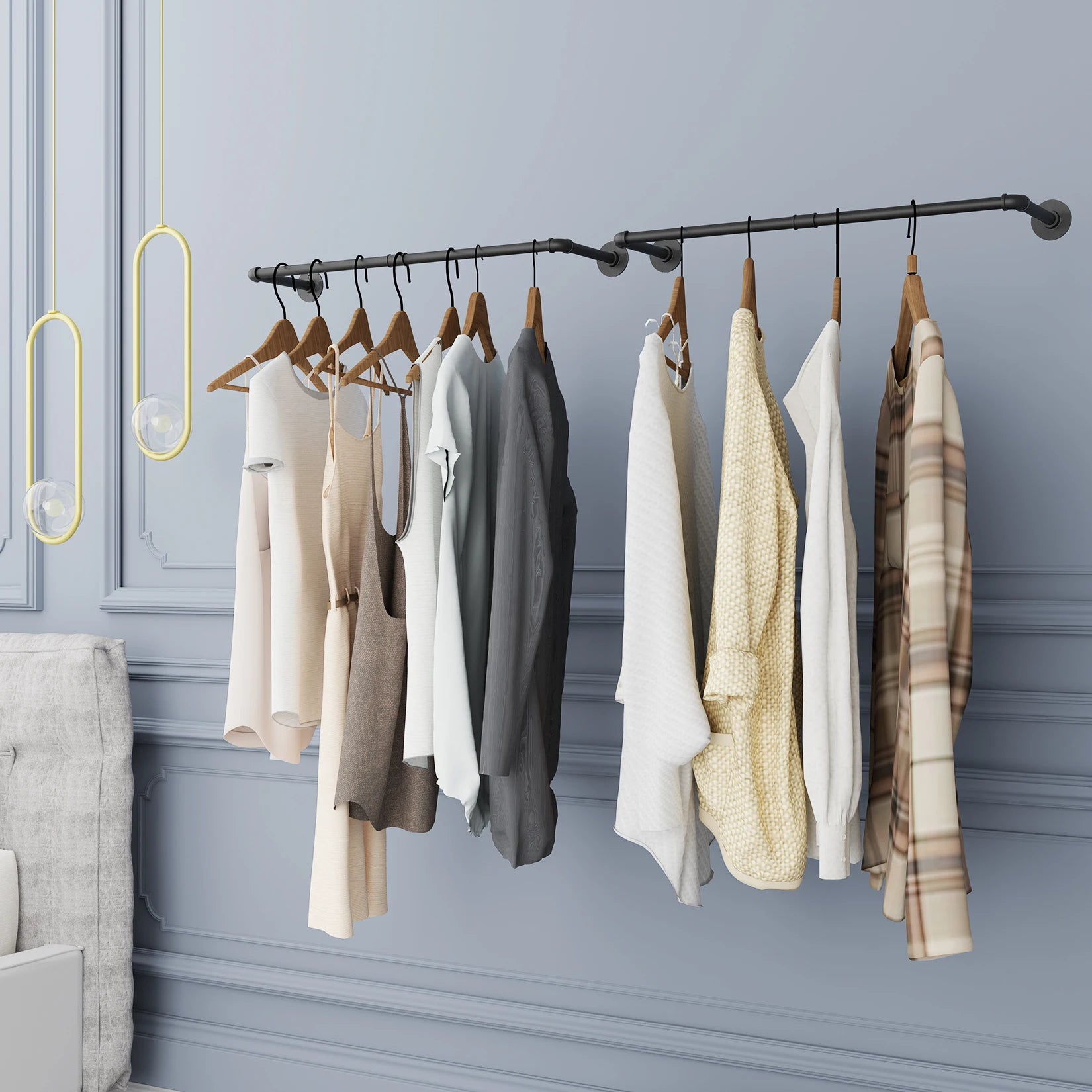 Pack Of 2 Industrial Pipe Clothes Rail Rack