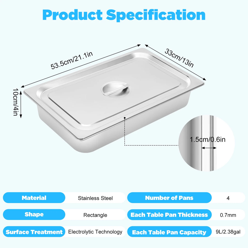4 Pcs Table Pans with Lids Buffet Chafing Dishes