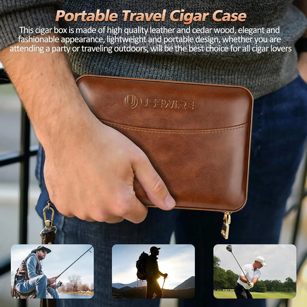 Leather Cigar Humidor with Cigar Lighter
