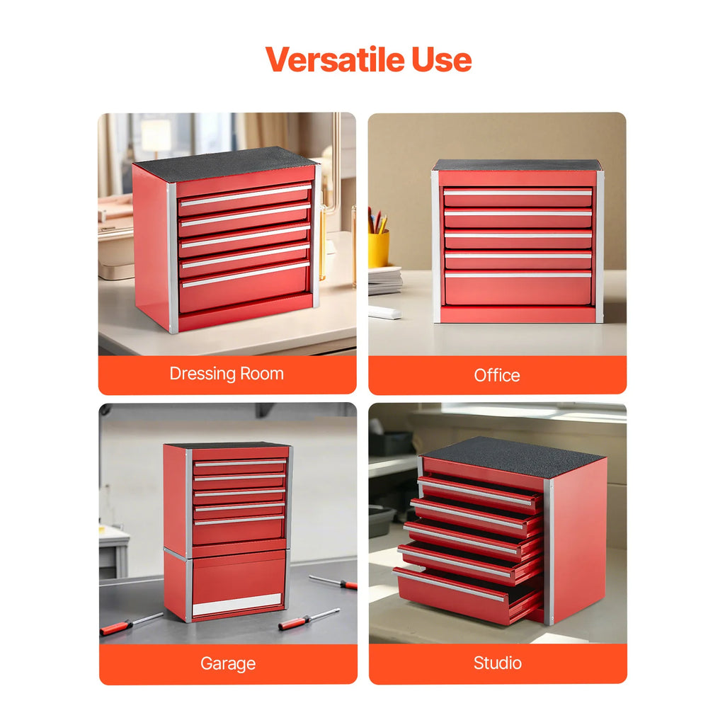 5-Drawer Metal Tool Box Red