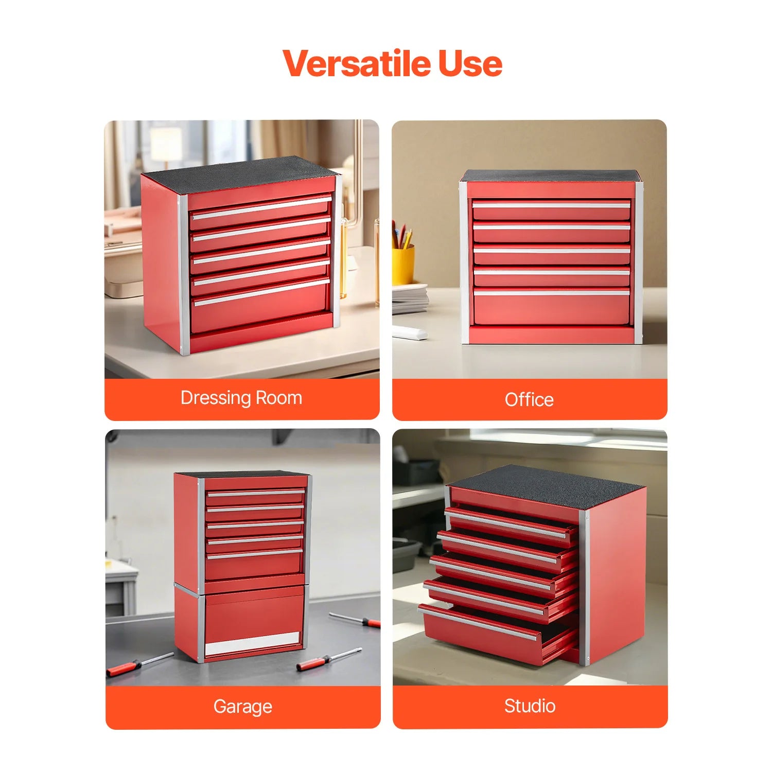 5-Drawer Metal Tool Box Red