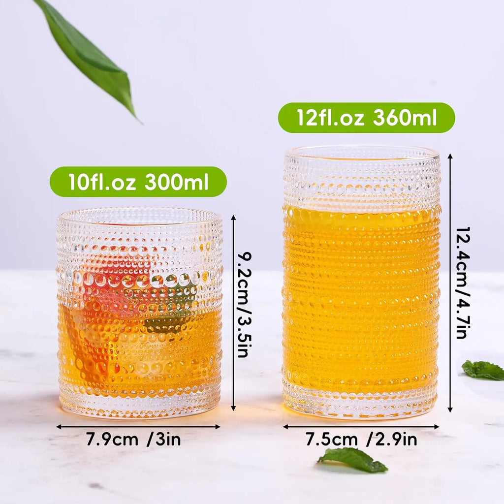 Set of 12 Clear Embossed Boho Glass Cups