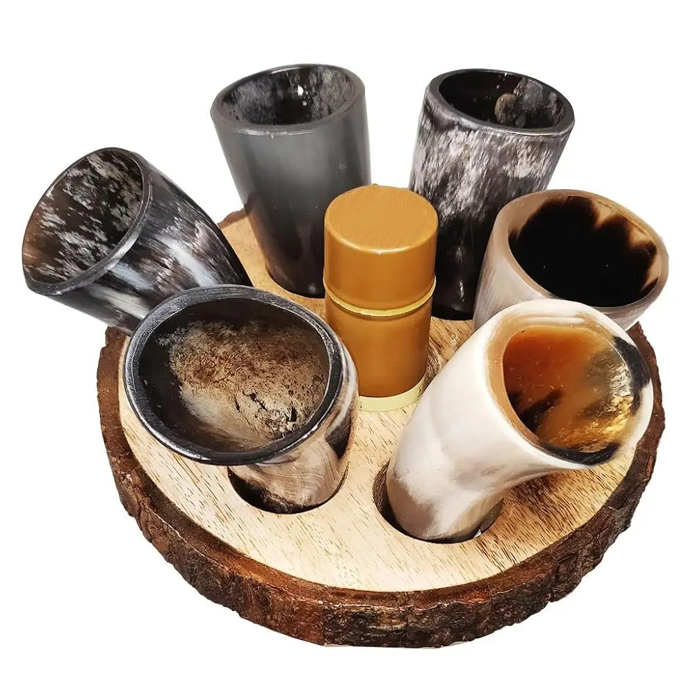 Vintage Drinking Horn Mug Set Of 5