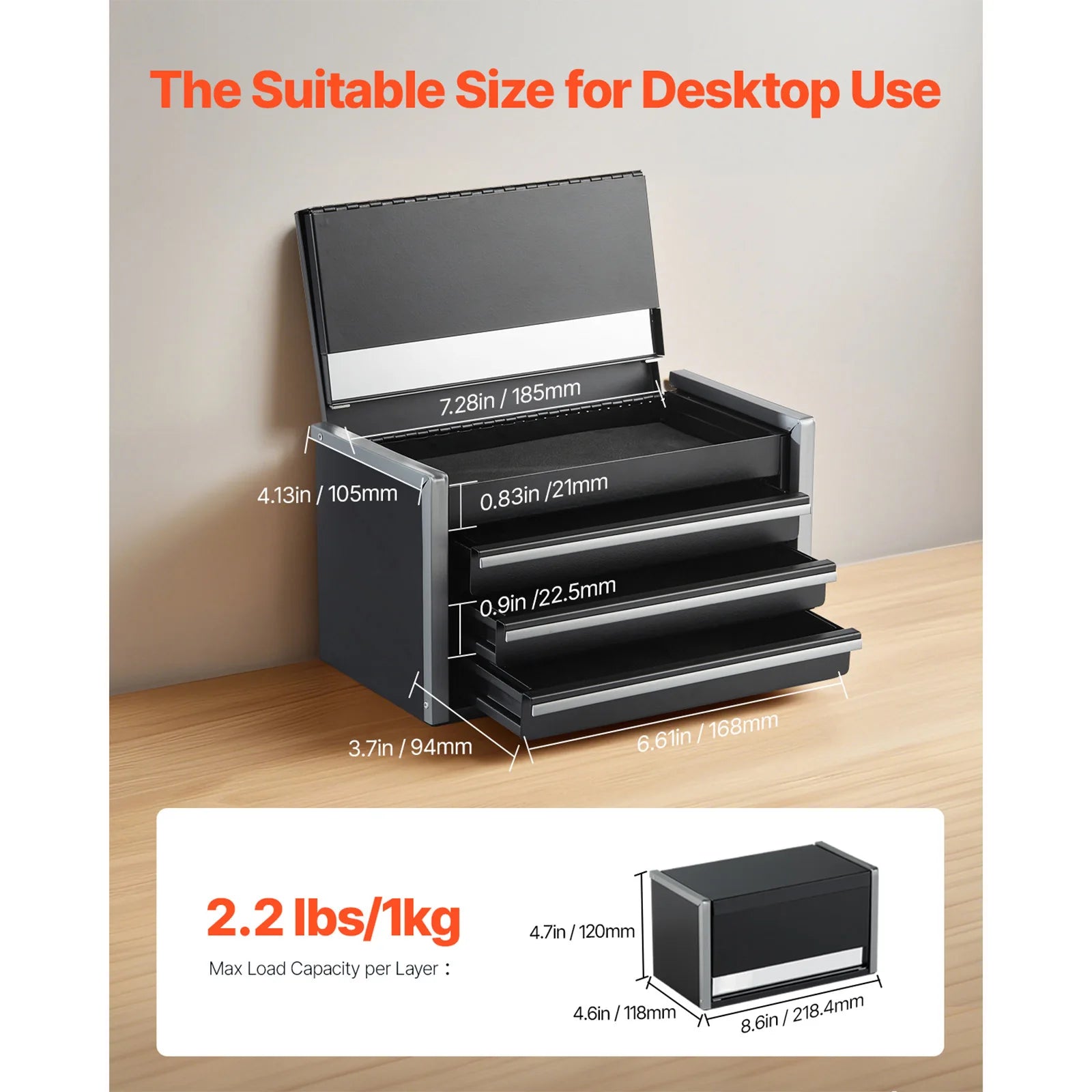 SucceBuy 8.6in 3 Drawers Metal Tool Box