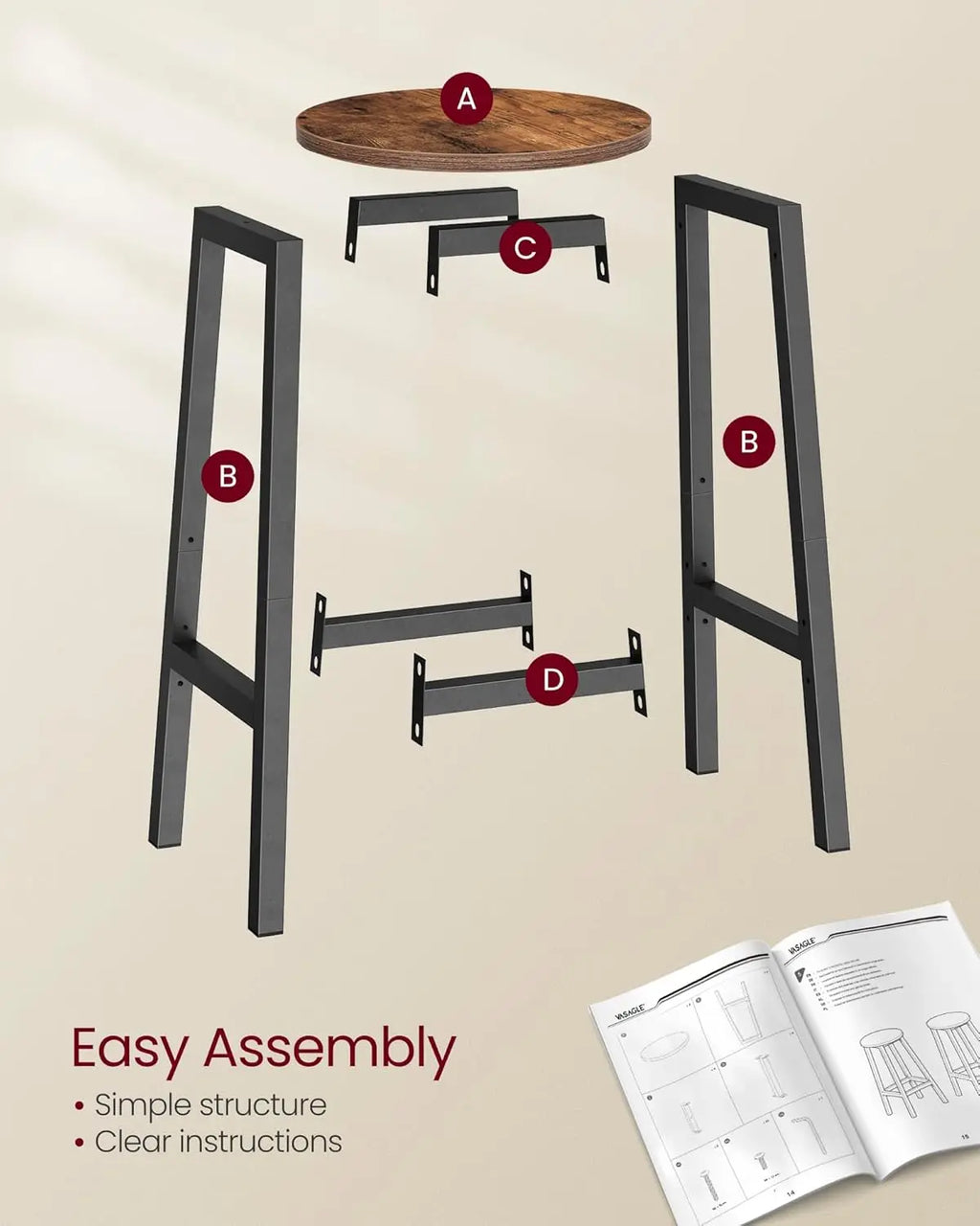 Set of 2 Industrial Bar Stools