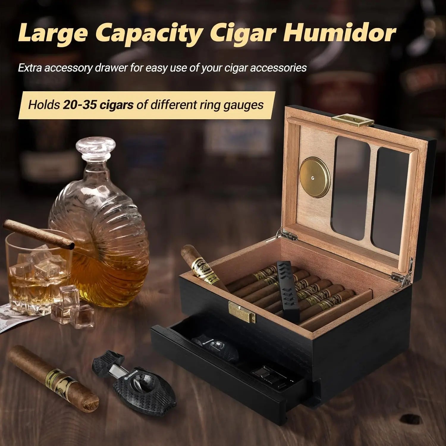 Glass Top Cedar Wood Cigar Box