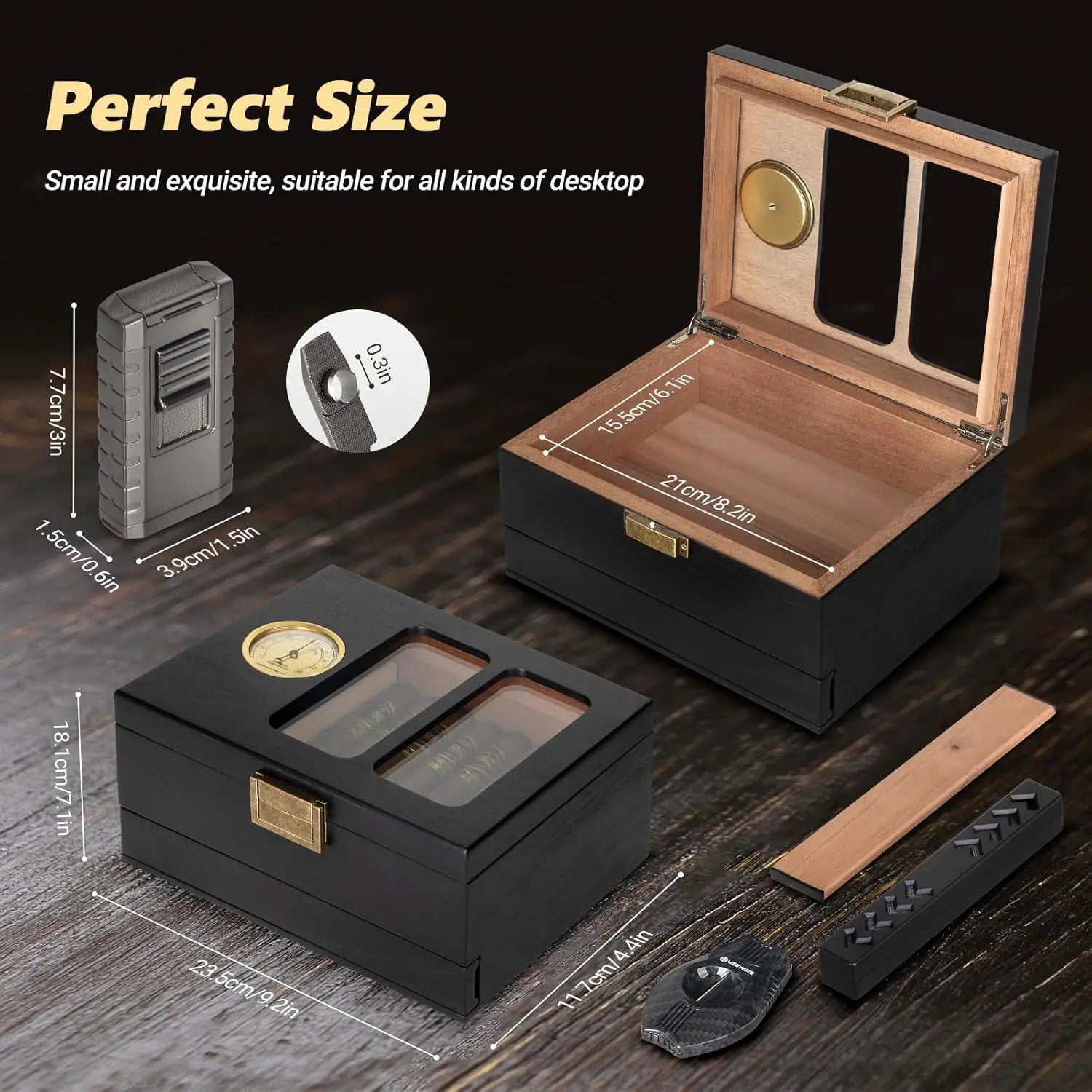Glass Top Cedar Wood Cigar Box