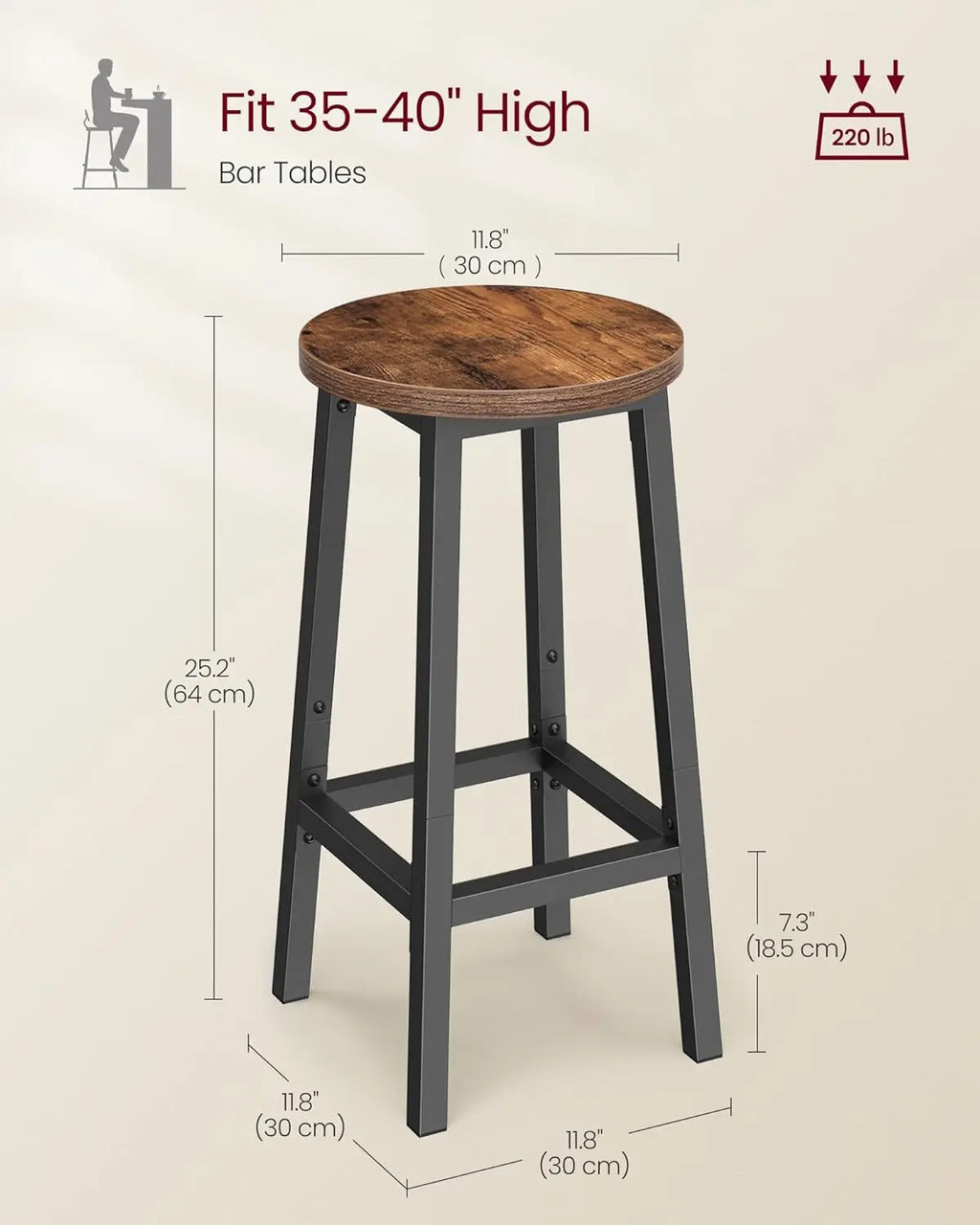 Set of 2 Industrial Bar Stools