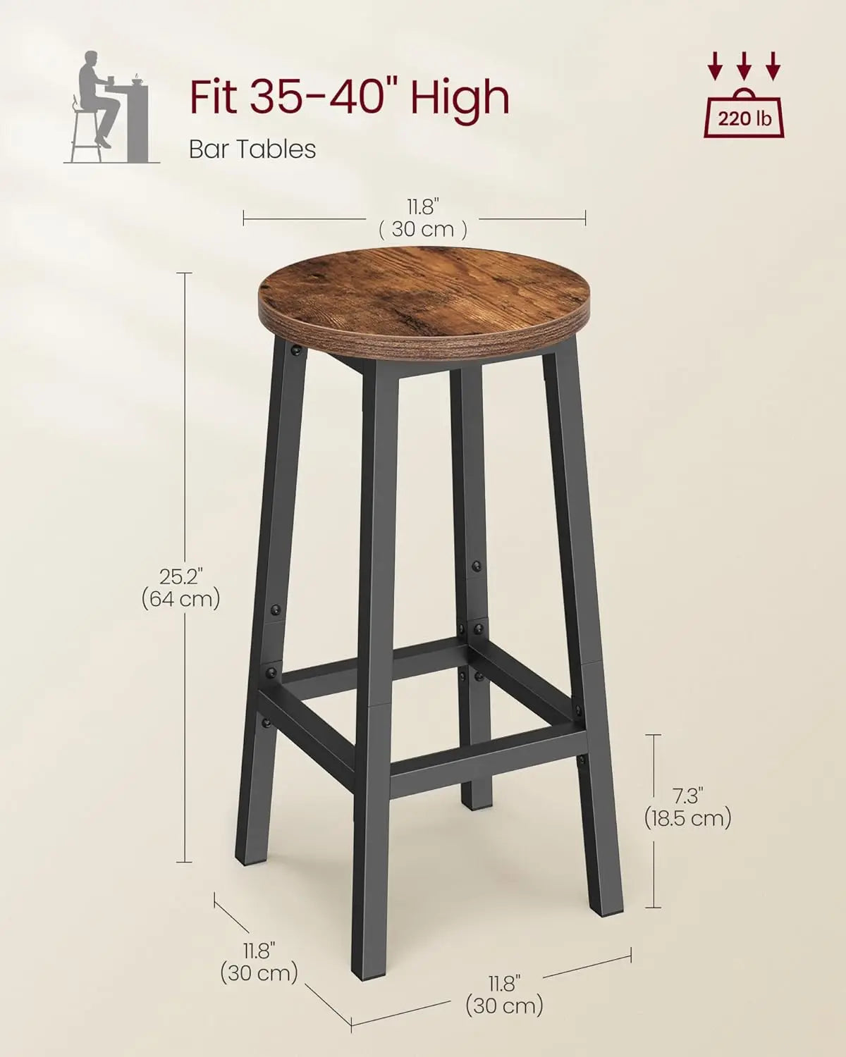 Set of 2 Industrial Bar Stools