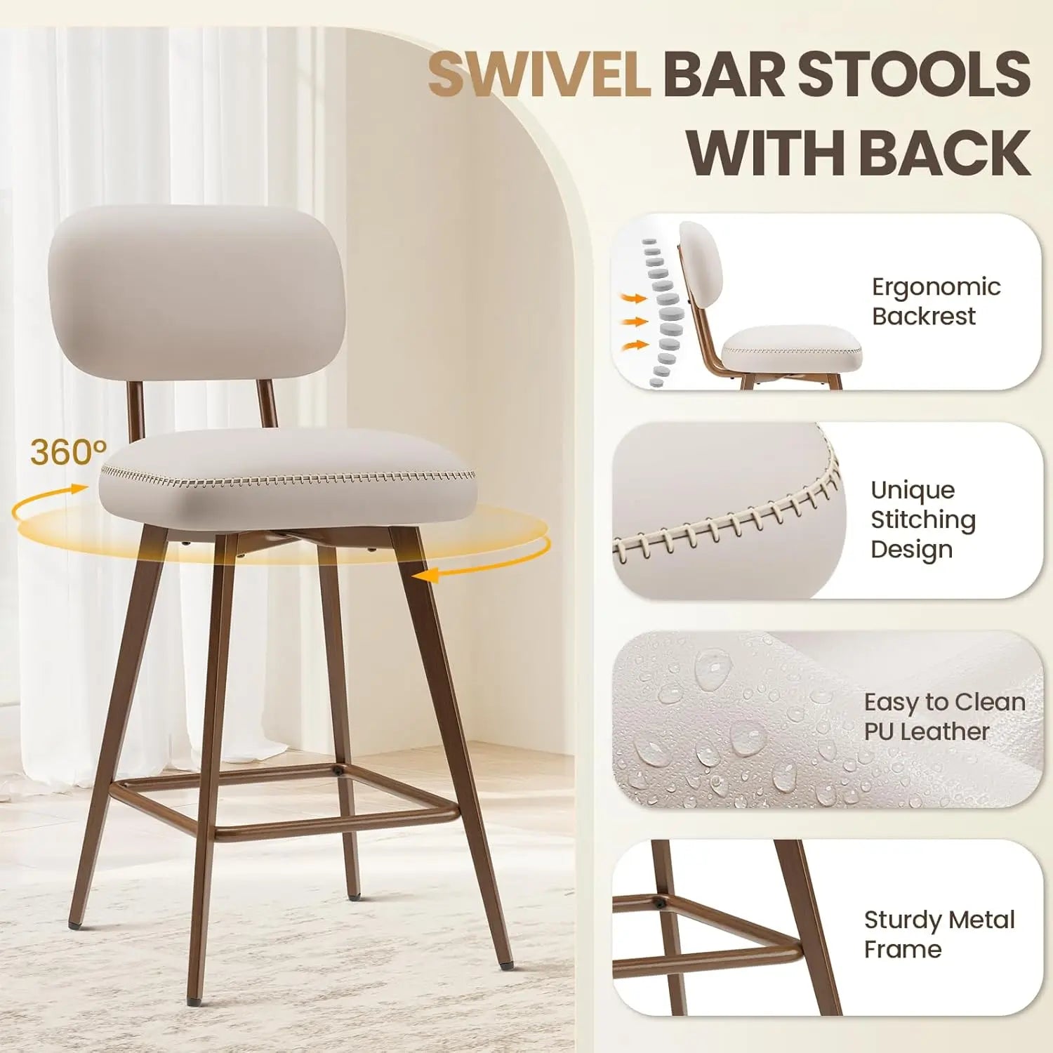 Set of 2 Modern Swivel Bar Stools