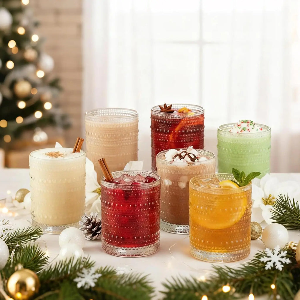 Set of 12 Clear Embossed Boho Glass Cups