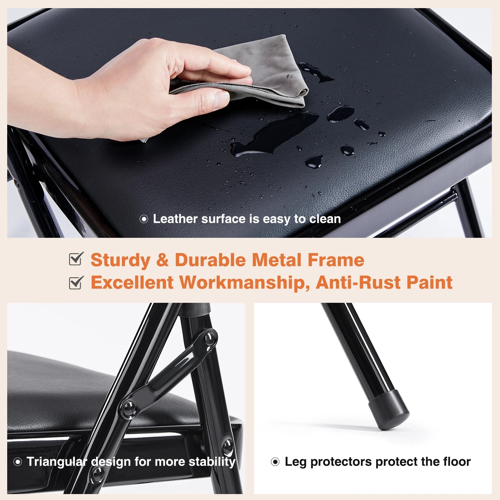 Leather Padded Folding Chair 4 Pack