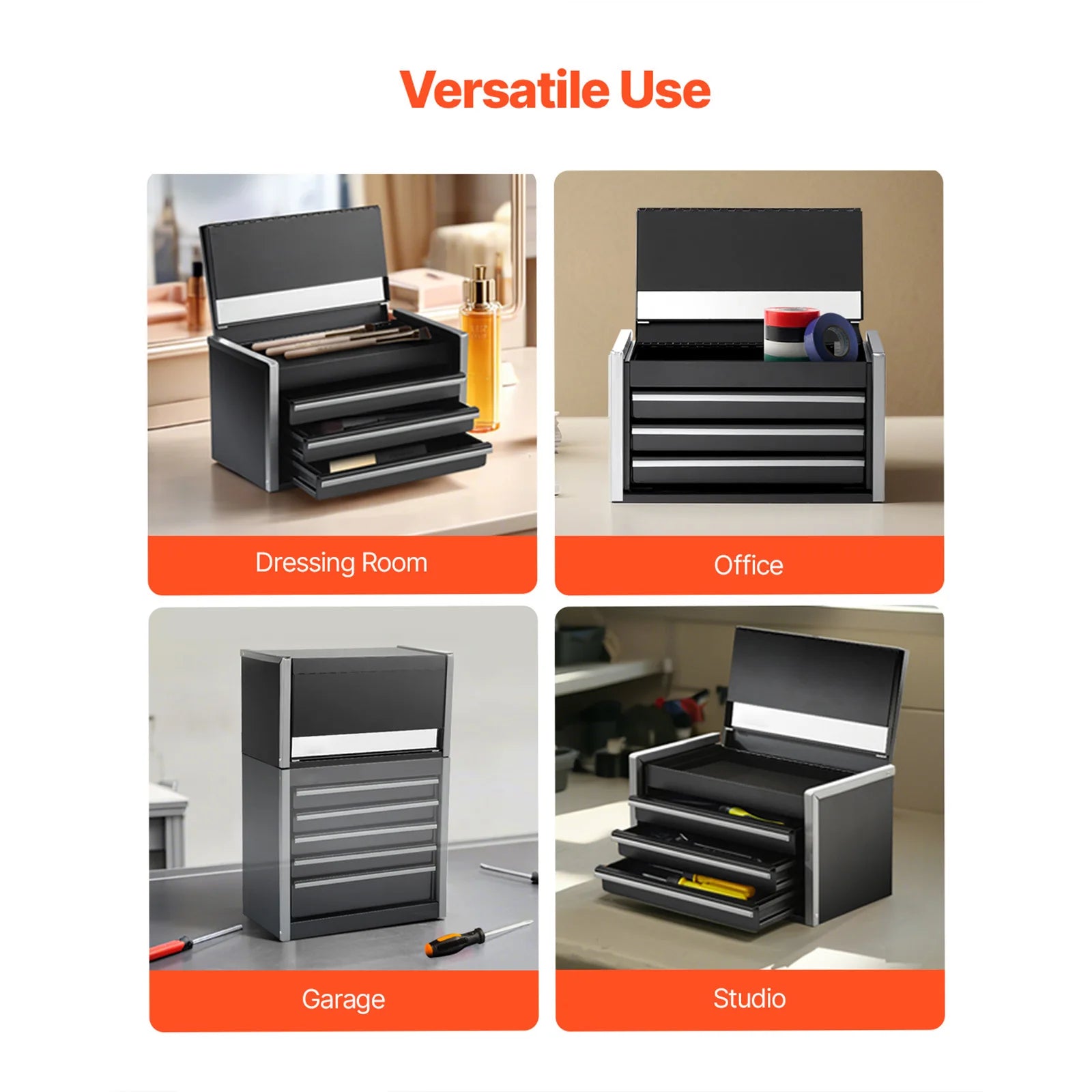 SucceBuy 8.6in 3 Drawers Metal Tool Box