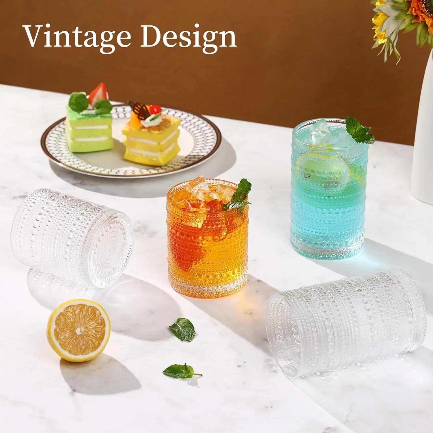 Set of 12 Clear Embossed Boho Glass Cups