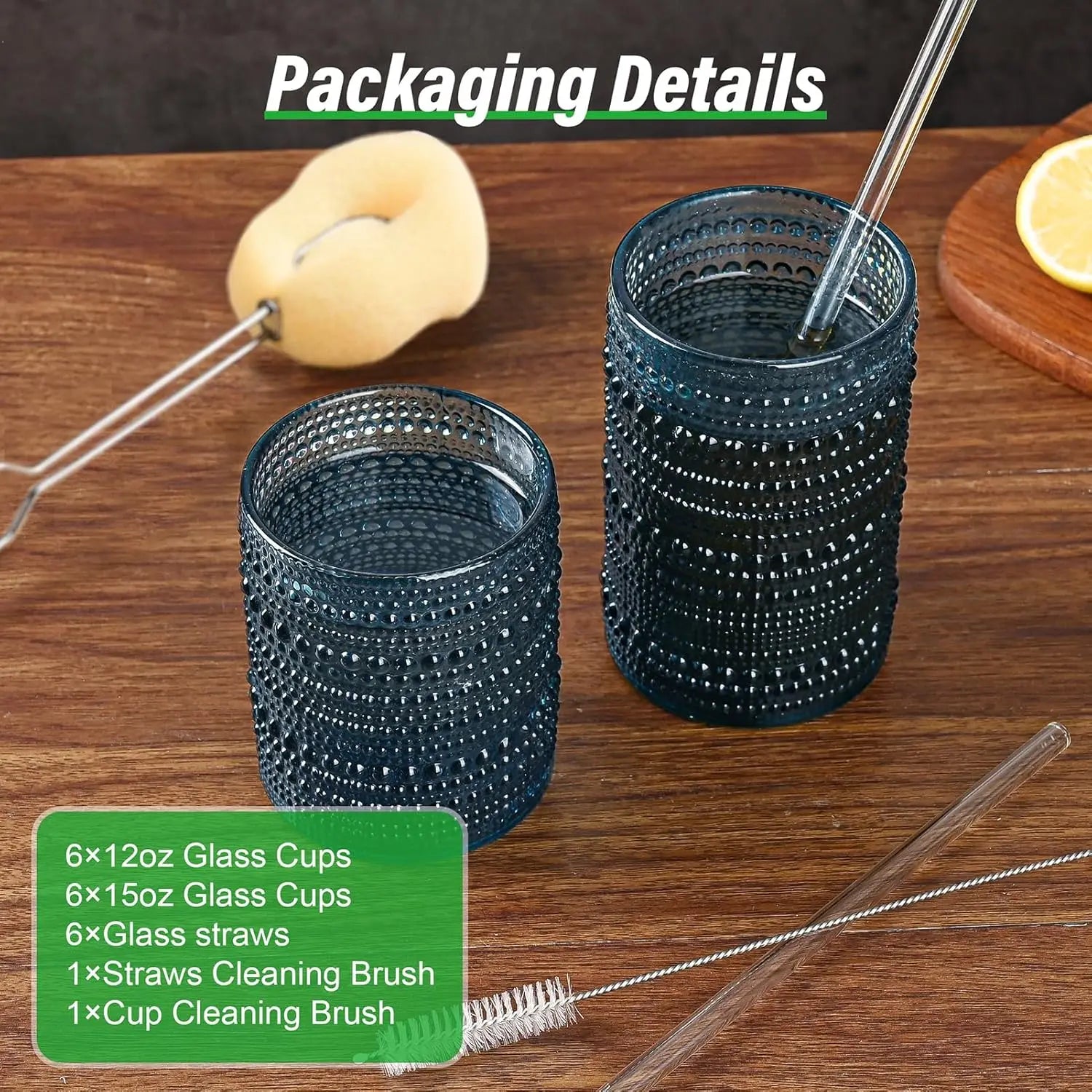 Vintage Blue Hobnail Glass Drinking Glasses Set of 12
