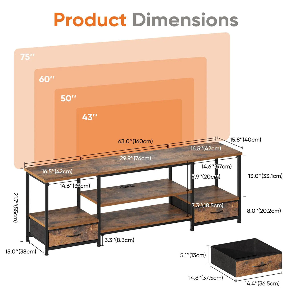 63IN Wooden Tv Stand For Up To 75 Inch TV